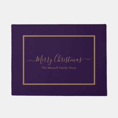 Merry Christmas purple and gold family name  Doormat