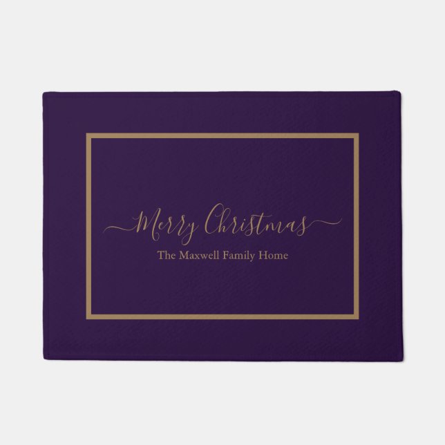 Merry Christmas purple and gold family name  Doormat (Front)
