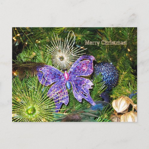Merry Christmas Purple Butterfly Postcard