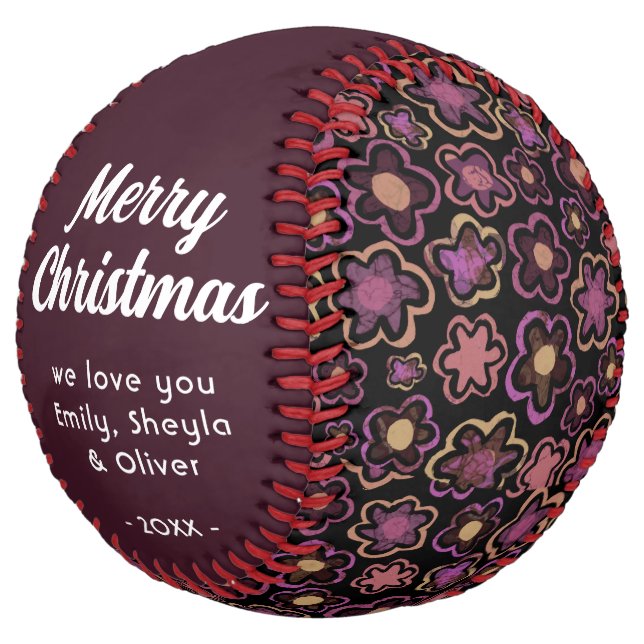 Merry Christmas Purple Flower Pattern Softball (Angled)
