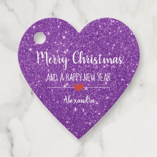 Merry Christmas purple glitter elegant name  Favor Favor Tags