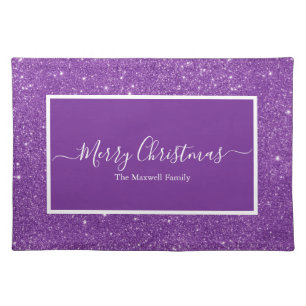 Merry Christmas purple glitter family name Cloth Placemat