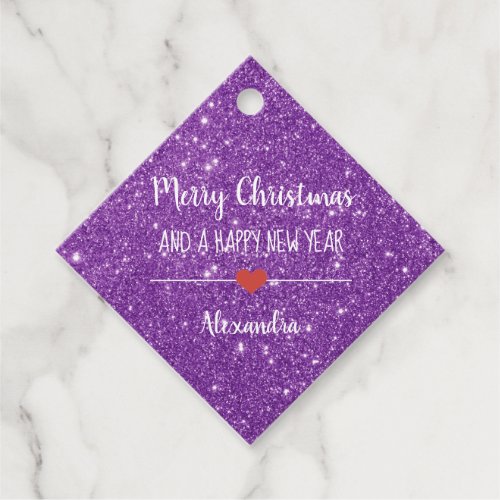 Merry Christmas purple glitter name Favor Tags