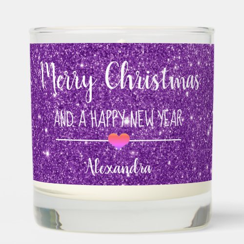 Merry Christmas purple glitter script name Scented Candle