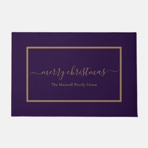Merry Christmas purple gold family name Doormat