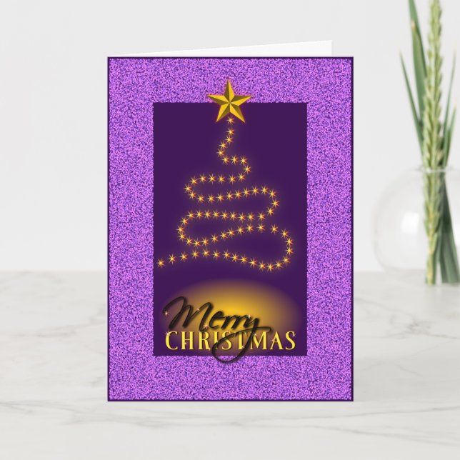 Merry Christmas Purple & Gold Greeting Card (Front)