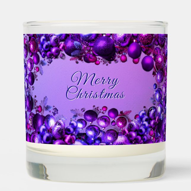 Merry Christmas Purple Ornament Festive  Scented Candle (Front)