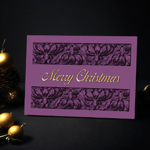 Merry Christmas Purple Ornate Border Holiday Card