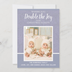 Merry Christmas Purple Paisley Lace Twin Girl Boy Holiday Card