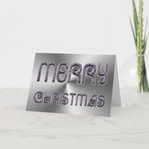 Merry Christmas Purple Silver Gray Elegant Holiday Card