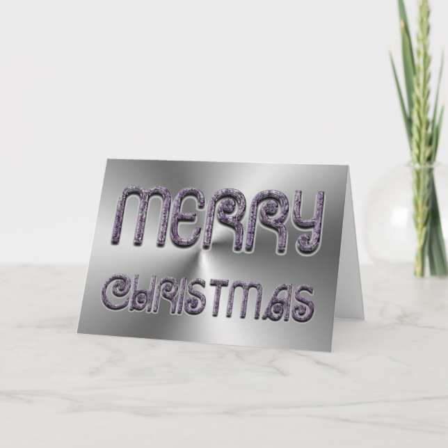 Merry Christmas Purple Silver Gray Elegant Holiday Card (Front)