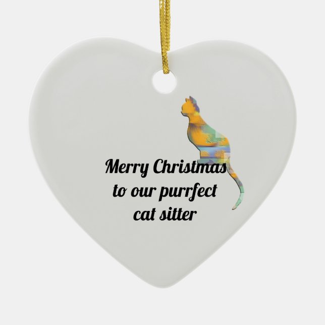 Merry Christmas Purrfect Cat Sitter Holiday Ceramic Ornament (Front)