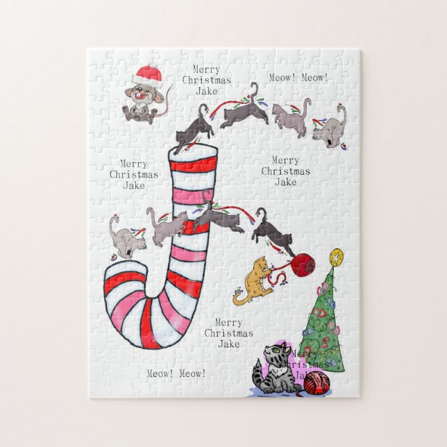 Merry Christmas Puzzle Christmas Cat Mice Meow (Vertical)