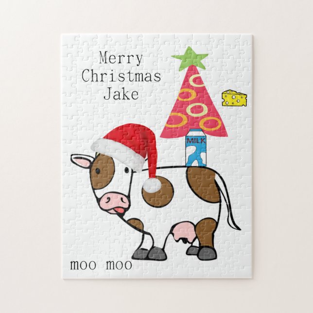 Merry Christmas Puzzle Christmas Cow Cheese  (Vertical)