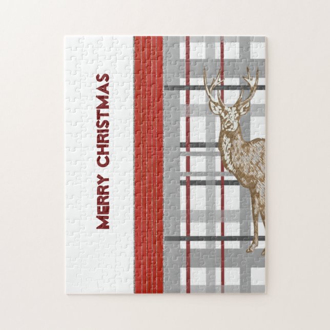 Merry Christmas Puzzle Christmas Plaid Deer  (Vertical)