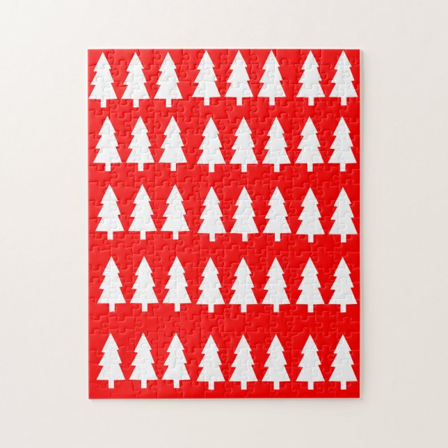 Merry Christmas Puzzle Christmas White Trees Red (Vertical)