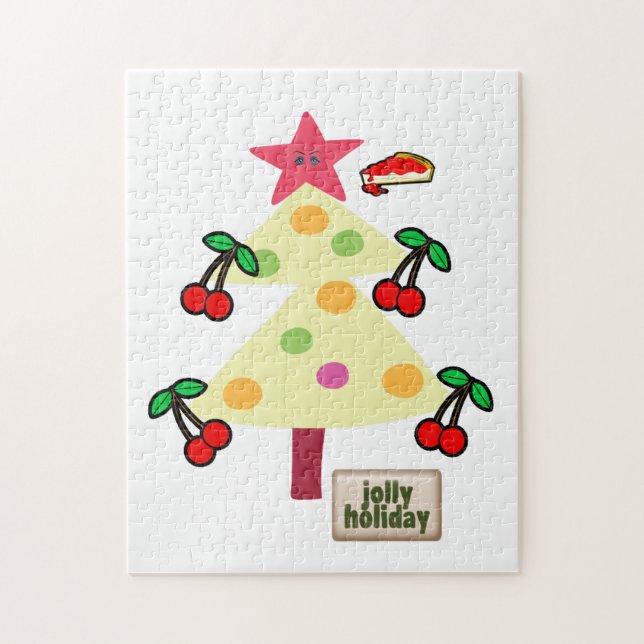Merry Christmas Puzzle Jolly HolidayTrees Cherry (Vertical)