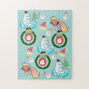 Merry Christmas Puzzle Polar Bear Snowman