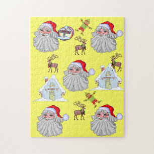 Merry Christmas Puzzle Vintage Santa Elf Reindeer