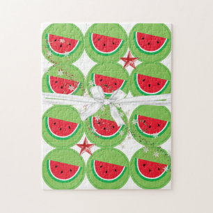 Merry Christmas Puzzle Watermelon White Bow