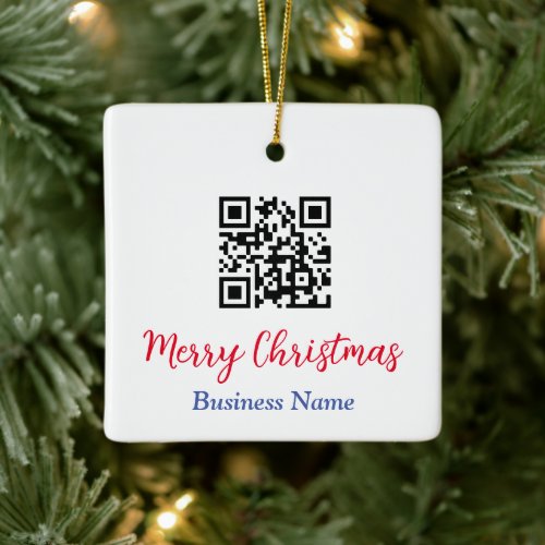 Merry Christmas QR Code Business Name Ceramic Ornament