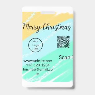 Merry Christmas QR code business yellow green wate Badge