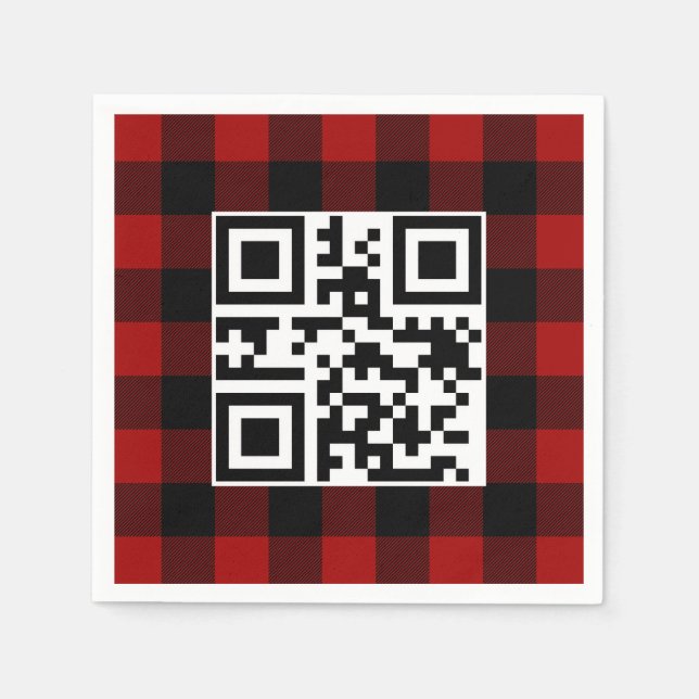 Merry Christmas QR Code On Buffalo Plaid Napkins (Front)