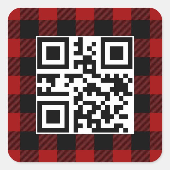Merry Christmas QR Code On Buffalo Plaid Square Sticker (Front)