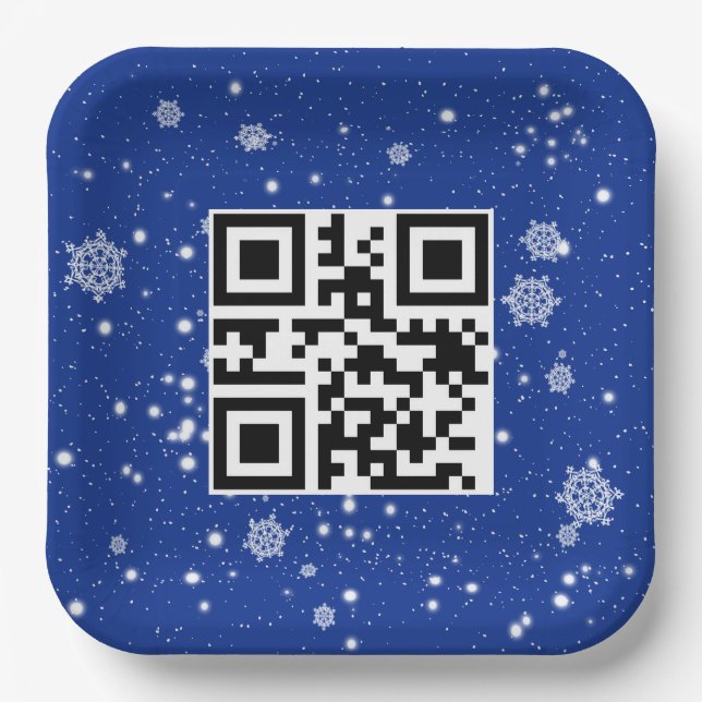 Merry Christmas QR Code On Snowflakes Paper Plates (Front)