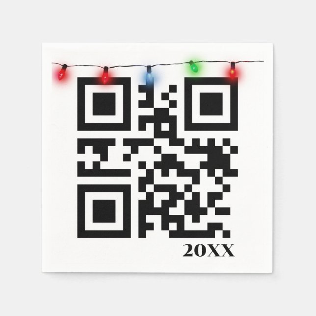 Merry Christmas QR Code With String Lights Napkins (Front)