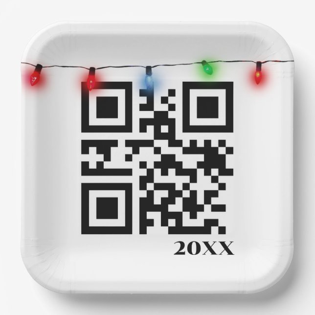 Merry Christmas QR Code With String Lights Paper Plates (Front)
