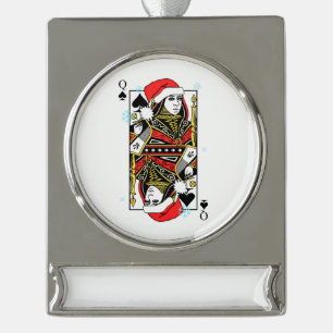 Merry Christmas Queen of Spades Silver Plated Banner Ornament