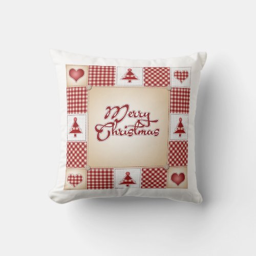 Merry Christmas Quilt Pattern Country Throw Pillow