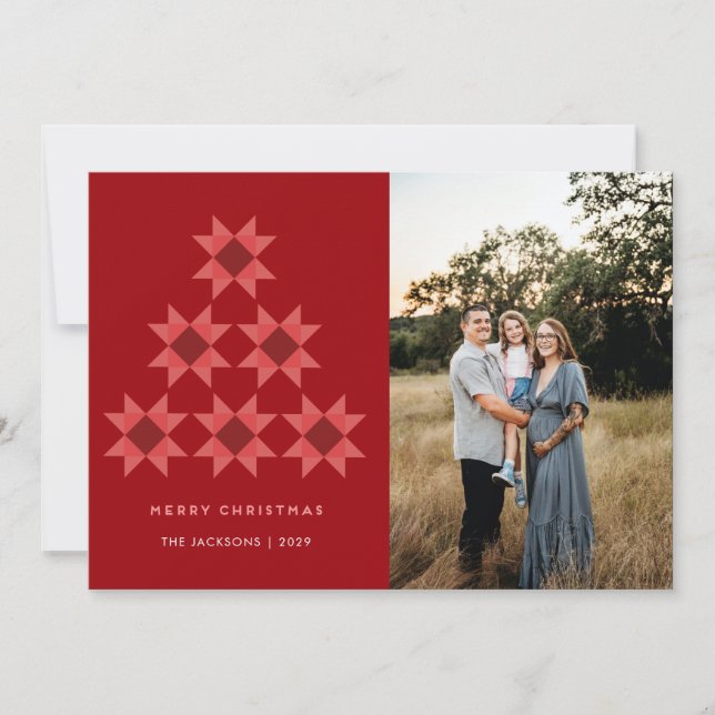 Merry Christmas Quilt star Holiday Design Card (Front)