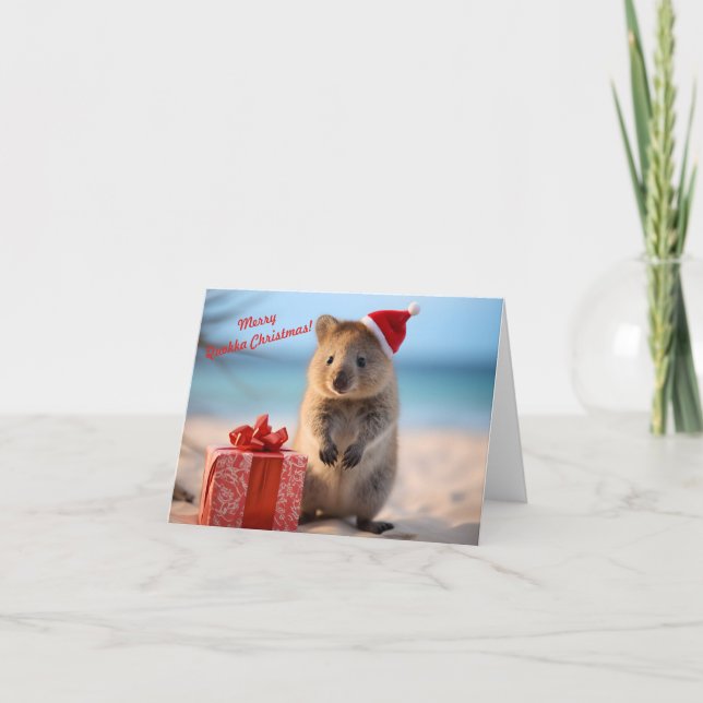 Merry Christmas Quokka with Santa Claus Hat - Card (Front)