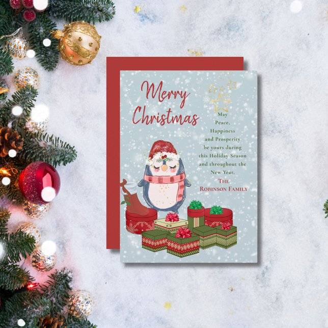Merry Christmas Quote Cute Baby Penguin Santa Hat  Holiday Card (Creator Uploaded)
