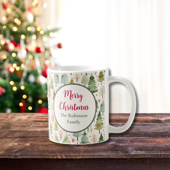 Merry Christmas Quote Name Seasonal Forest Trees Coffee Mug (Creator Uploaded)