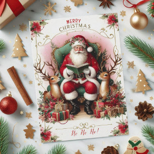 Merry Christmas Quote Santa Reading to Reindeers Holiday Card