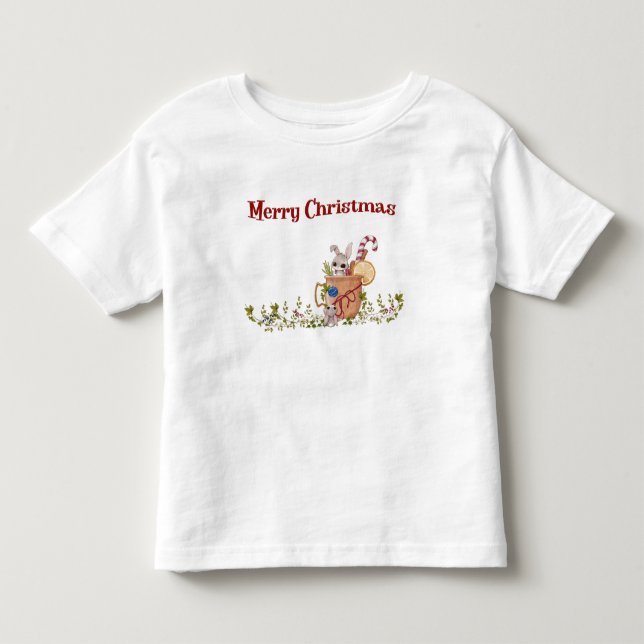 Merry Christmas Rabbit Teasing Bunny Holiday Scene Toddler T-shirt (Front)