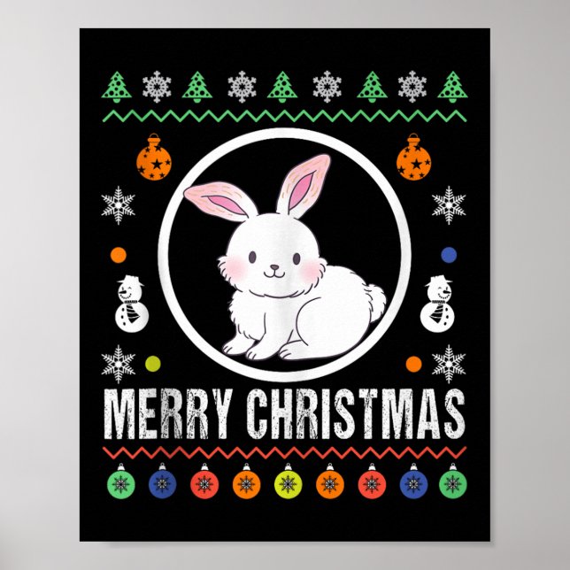 Merry Christmas Rabbit Ugly Sweater Xmas Knit Tank Poster (Front)