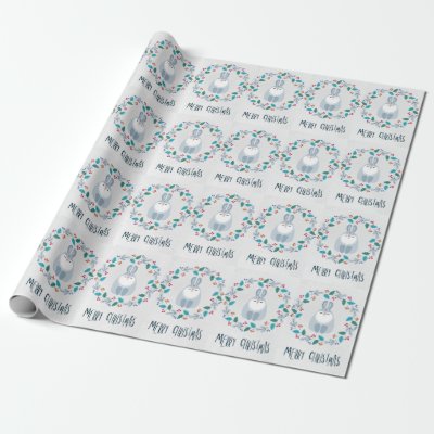 Merry Christmas Rabbit Wreath Wrapping Paper