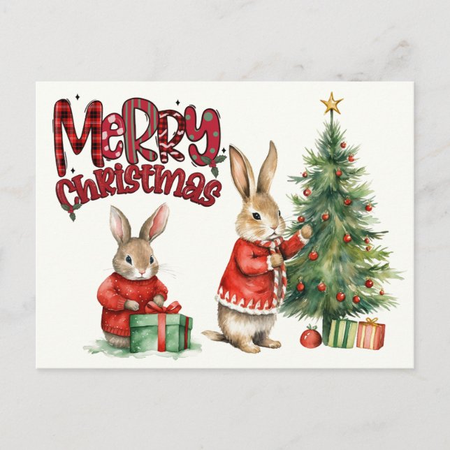 Merry Christmas Rabbits Postcard (Front)