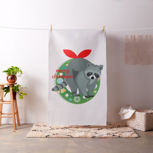 merry christmas raccoon fabric