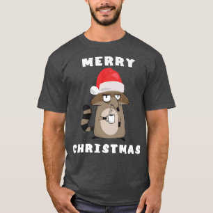 Merry Christmas Raccoon Garbage Animal Santa Hat X T-Shirt