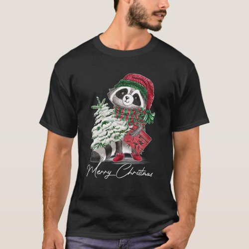 Merry Christmas Raccoon Lover Santa Hat Scarf Chri T_Shirt