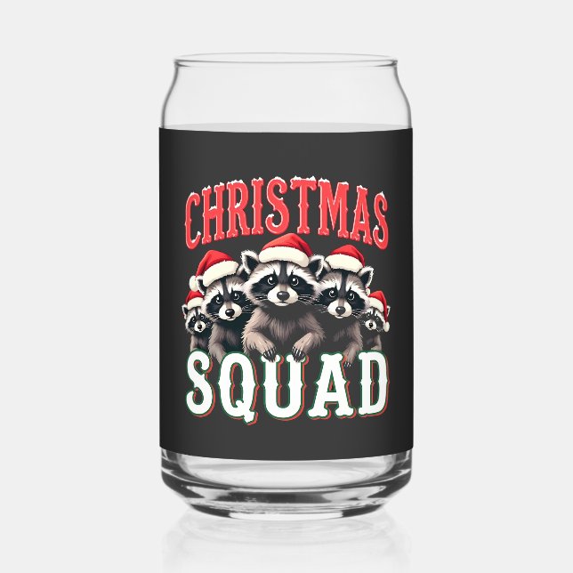 Merry Christmas Raccoon Santa Hat Lovers  Can Glass (Front)