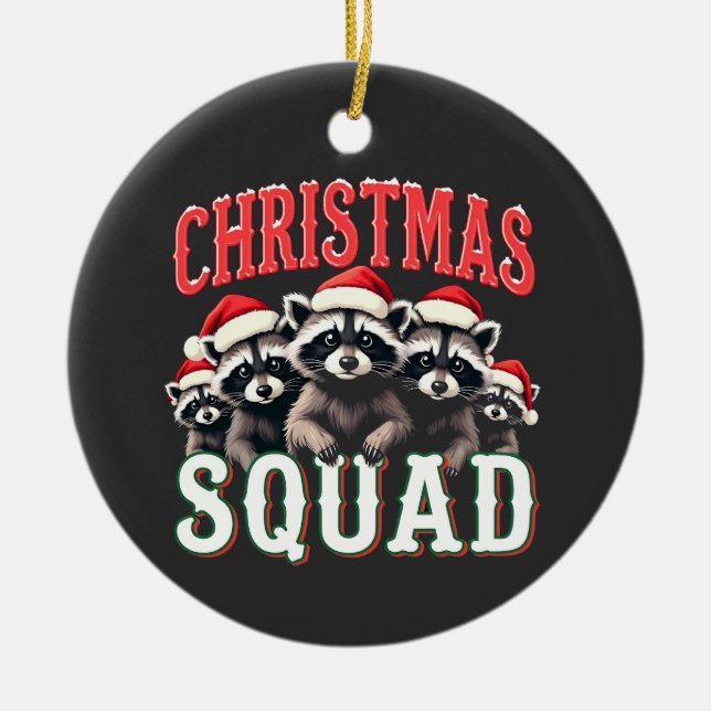 Merry Christmas Raccoon Santa Hat Lovers  Ceramic Ornament (Front)