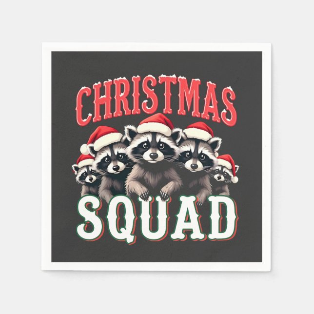 Merry Christmas Raccoon Santa Hat Lovers  Napkins (Front)