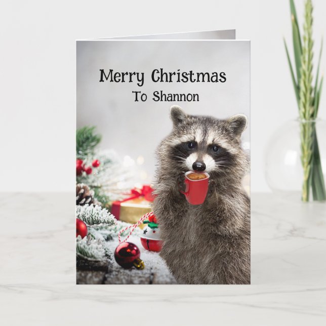 Merry Christmas Raccoons Custom Name Humor Card (Front)