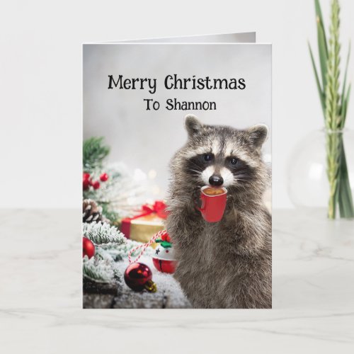 Merry Christmas Raccoons Custom Name Humor Card